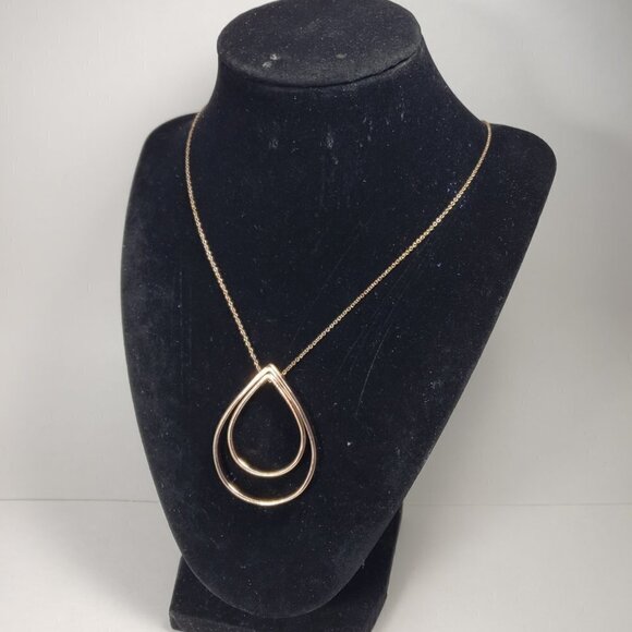 Elegant Rose Gold Teardrop Double Hoop Pendant Necklace  Women’s Fashion Jewelry - Picture 3 of 12